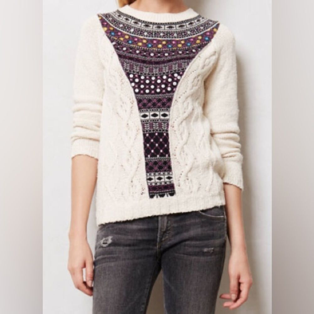 Anthropologie Angel of the North Algarve Beaded Cable knit Sweater Size S